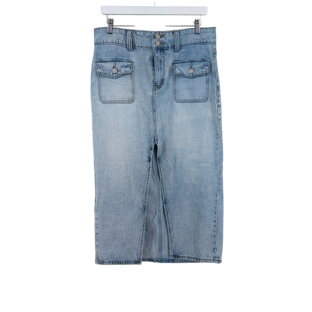 Free People Maddison Denim Skirt Cargo Front Slit 29 Light Wash Women Midi Jean